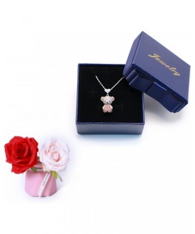 Teddy Bear Pendant Necklace for Women Girls Cubic Zirconia Palladium Plated Animal Jewelry Gifts $12.00 Necklaces