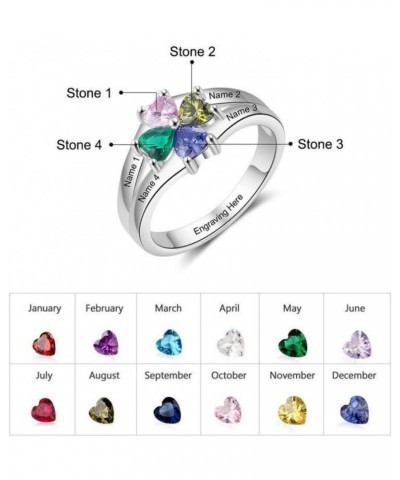 Personalized 4 Birthstones Ring for Women, 10k 14k 18k Real Gold Rings with Engraved Name, Creative Customized Anniversary Bi...