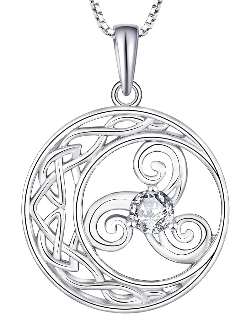 Celtic Knot Necklace 925 Sterling Silver Triskele Moon Pendant Gemstones Triskelion Jewelry for Women 04-diamond-Apr $22.55 N...