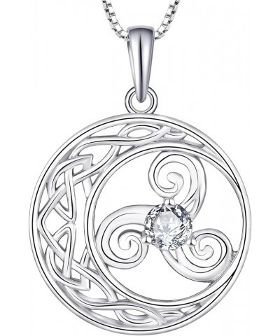 Celtic Knot Necklace 925 Sterling Silver Triskele Moon Pendant Gemstones Triskelion Jewelry for Women 04-diamond-Apr $22.55 N...