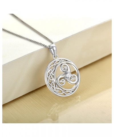 Celtic Knot Necklace 925 Sterling Silver Triskele Moon Pendant Gemstones Triskelion Jewelry for Women 04-diamond-Apr $22.55 N...