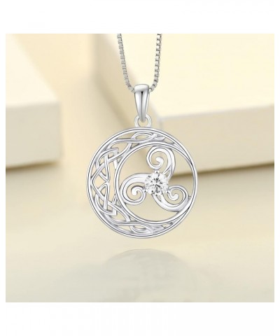 Celtic Knot Necklace 925 Sterling Silver Triskele Moon Pendant Gemstones Triskelion Jewelry for Women 04-diamond-Apr $22.55 N...