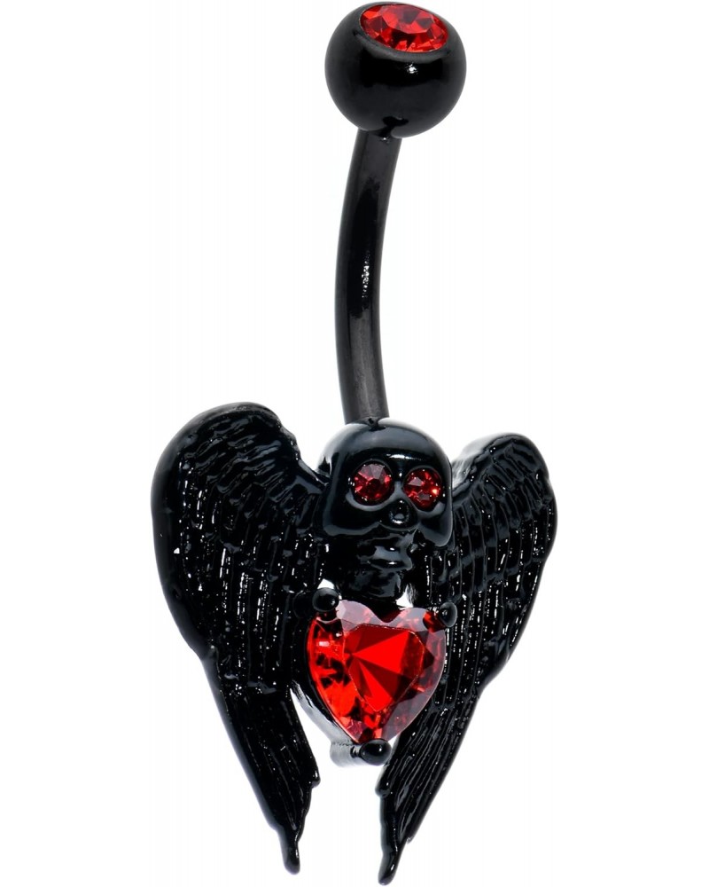 Womens 14G 316L Stainless Steel Black Navel Ring Piercing Winged Skull Heart Gothic Belly Button Ring $9.99 Body Jewelry