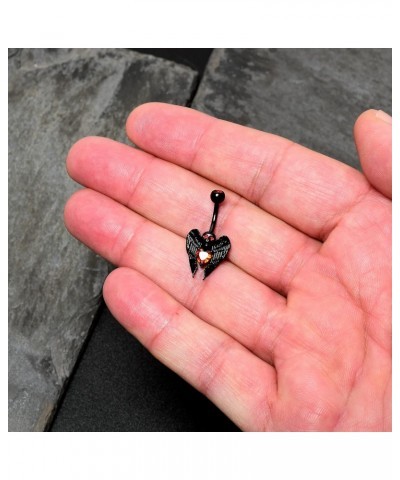 Womens 14G 316L Stainless Steel Black Navel Ring Piercing Winged Skull Heart Gothic Belly Button Ring $9.99 Body Jewelry