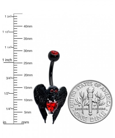 Womens 14G 316L Stainless Steel Black Navel Ring Piercing Winged Skull Heart Gothic Belly Button Ring $9.99 Body Jewelry