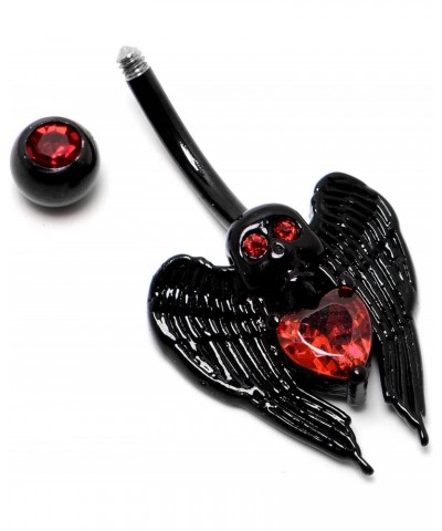 Womens 14G 316L Stainless Steel Black Navel Ring Piercing Winged Skull Heart Gothic Belly Button Ring $9.99 Body Jewelry