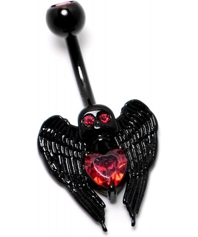 Womens 14G 316L Stainless Steel Black Navel Ring Piercing Winged Skull Heart Gothic Belly Button Ring $9.99 Body Jewelry