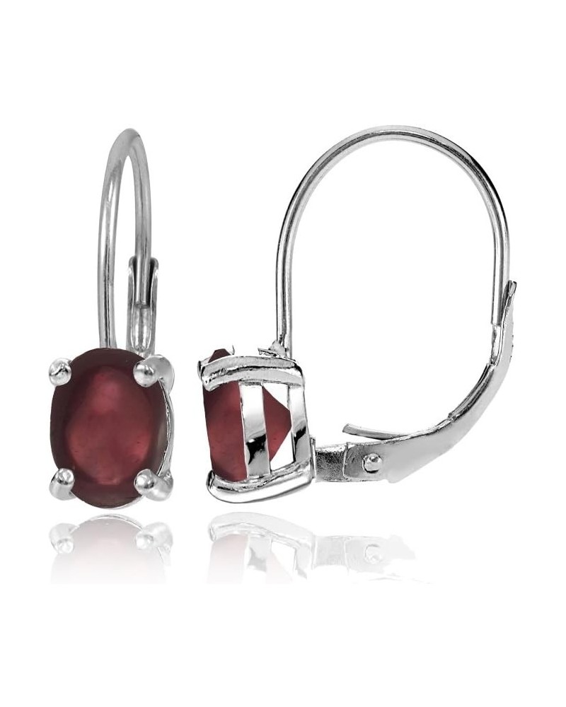 Sterling Silver Simulated Gemstone or Mother of Pearl 8x6mm Oval Solitaire Leverback Earrings Simulated Cabochon Garnet $14.2...