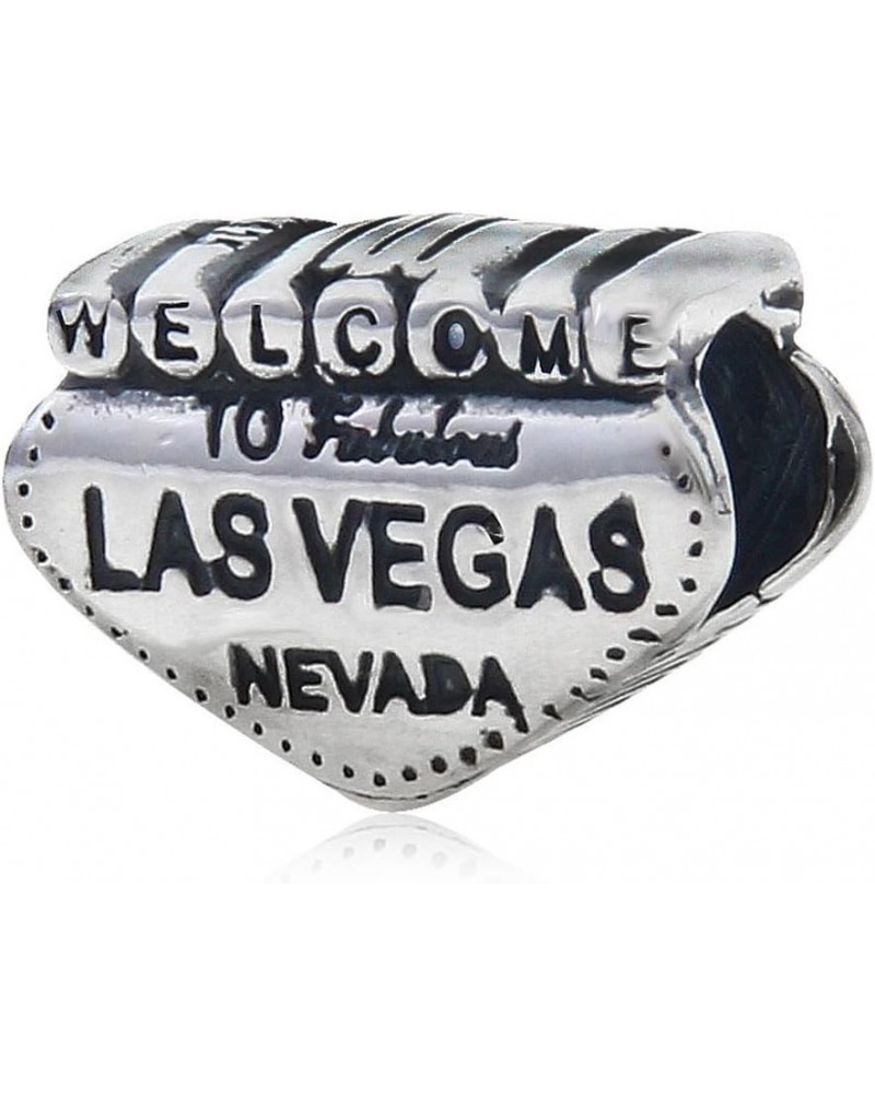 Welcome to Las Vegas Charm 925 Sterling Silver Charm Nevada Charm Travel Charm for Pandoar Bracelet $9.68 Bracelets