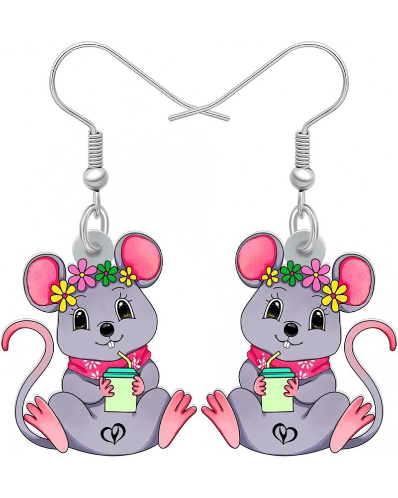 Acrylic Cute Mouse Earrings Dangle Drop Charms Anime Rat Gifts for Women Girls Rats Lovers Jewelry Grey $6.75 Earrings