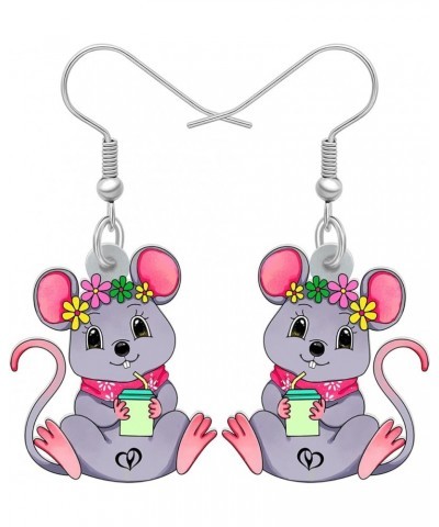 Acrylic Cute Mouse Earrings Dangle Drop Charms Anime Rat Gifts for Women Girls Rats Lovers Jewelry Grey $6.75 Earrings