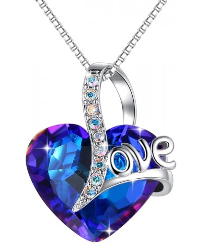 Love Heart Pendant Necklace for Women, Made with Sapphire Blue Swarovski Crystals September Birthstone Jewelry Gifts for Sist...