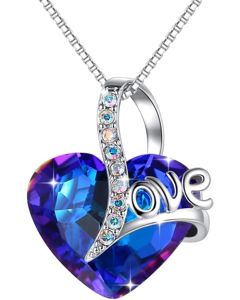 Love Heart Pendant Necklace for Women, Made with Sapphire Blue Swarovski Crystals September Birthstone Jewelry Gifts for Sist...