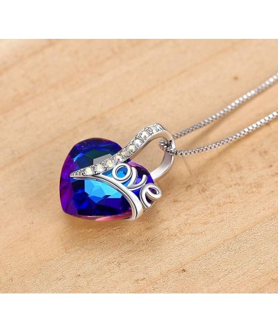 Love Heart Pendant Necklace for Women, Made with Sapphire Blue Swarovski Crystals September Birthstone Jewelry Gifts for Sist...