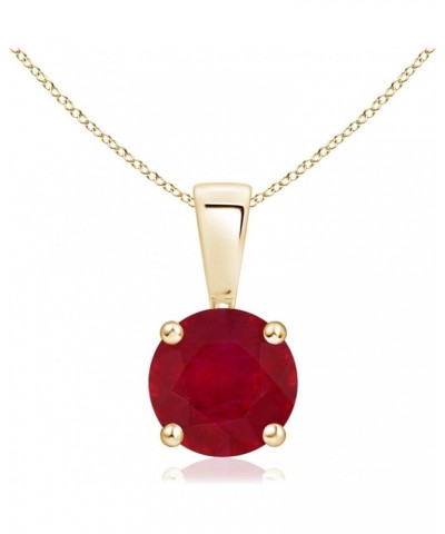 Natural Ruby Classic Round Solitaire Pendant Necklace in 14k Solid Gold for Women, Girls with 18" Chain | July Birthstone Jew...