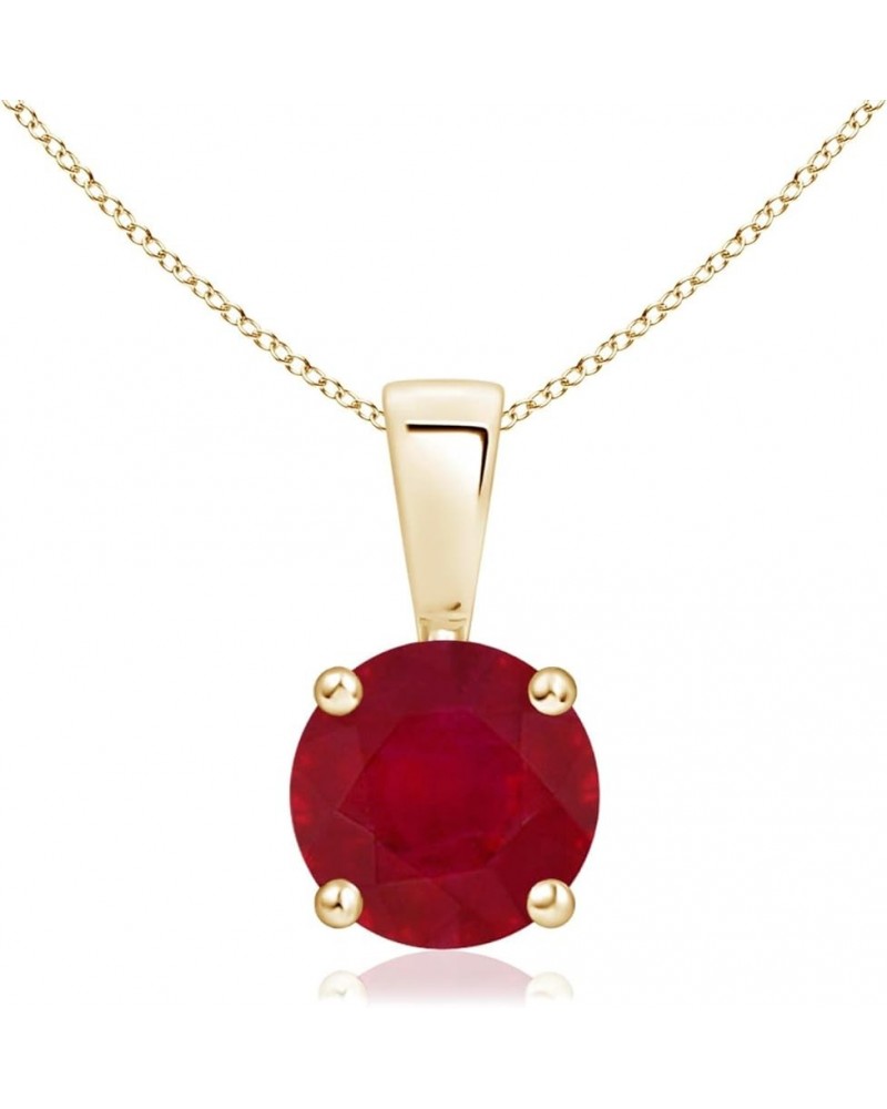 Natural Ruby Classic Round Solitaire Pendant Necklace in 14k Solid Gold for Women, Girls with 18" Chain | July Birthstone Jew...