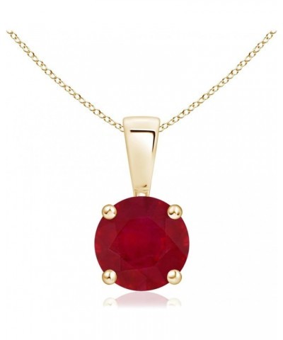 Natural Ruby Classic Round Solitaire Pendant Necklace in 14k Solid Gold for Women, Girls with 18" Chain | July Birthstone Jew...