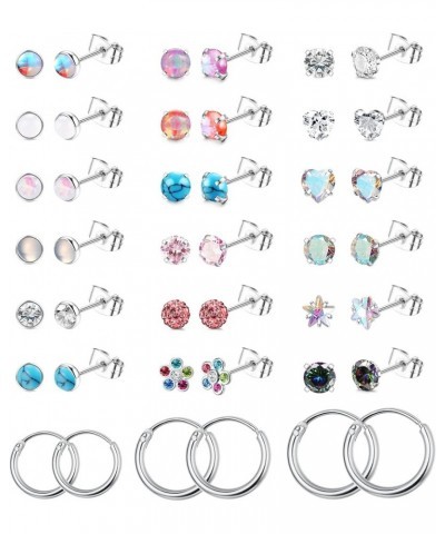 21 Pairs Tiny Stud Earrings for Women Girls Hypoallergenic Surgical Steel Earrings Studs Set 20G Small CZ Opal Moonstone Turq...