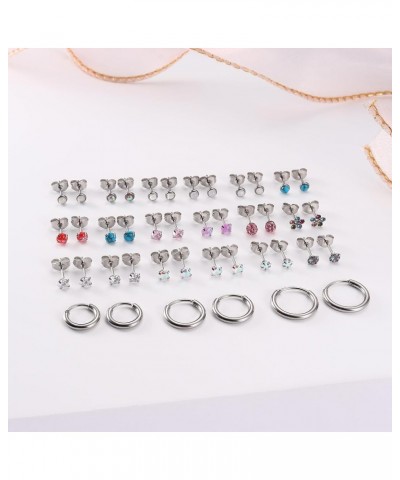 21 Pairs Tiny Stud Earrings for Women Girls Hypoallergenic Surgical Steel Earrings Studs Set 20G Small CZ Opal Moonstone Turq...