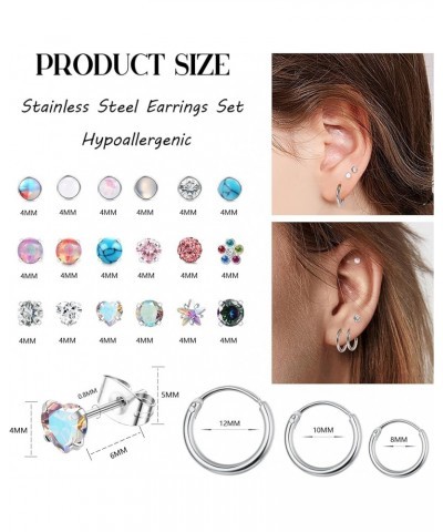 21 Pairs Tiny Stud Earrings for Women Girls Hypoallergenic Surgical Steel Earrings Studs Set 20G Small CZ Opal Moonstone Turq...