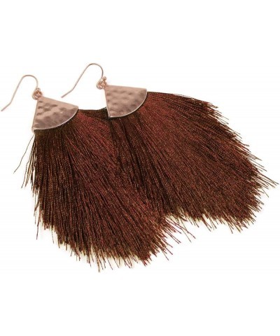 Bohemian Silky Thread Fan Fringe Tassel Statement Earrings - Lightweight Strand Feather Shape Dangles Feather Fringe - Brown ...