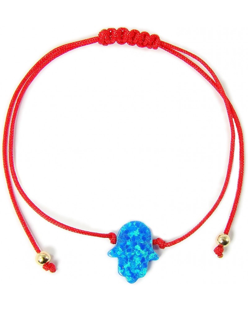 Blue Opal Hamsa Hand Bracelet Red Cord string Adjustable $11.40 Bracelets