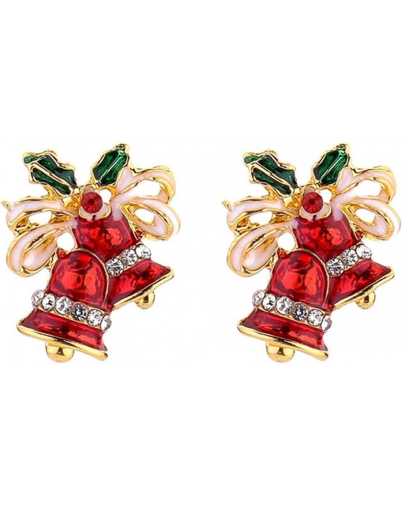 Red Open Christmas Tree Stud Earrings Red Cubic Zirconia Christmas Bell $10.79 Earrings