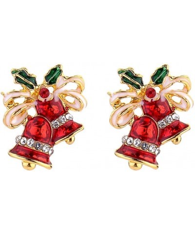 Red Open Christmas Tree Stud Earrings Red Cubic Zirconia Christmas Bell $10.79 Earrings