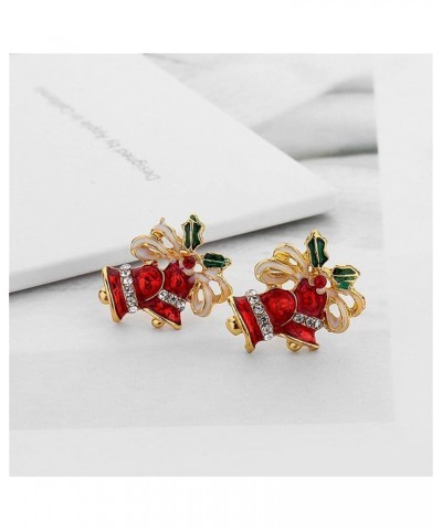 Red Open Christmas Tree Stud Earrings Red Cubic Zirconia Christmas Bell $10.79 Earrings