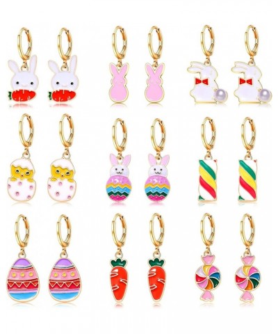 9/12 Pairs Easter Earrings for Women Cute Bunny Eggs Lollipop Dangle Huggie Hoop Earrings Spring Holiday Easter Gifts for Gir...