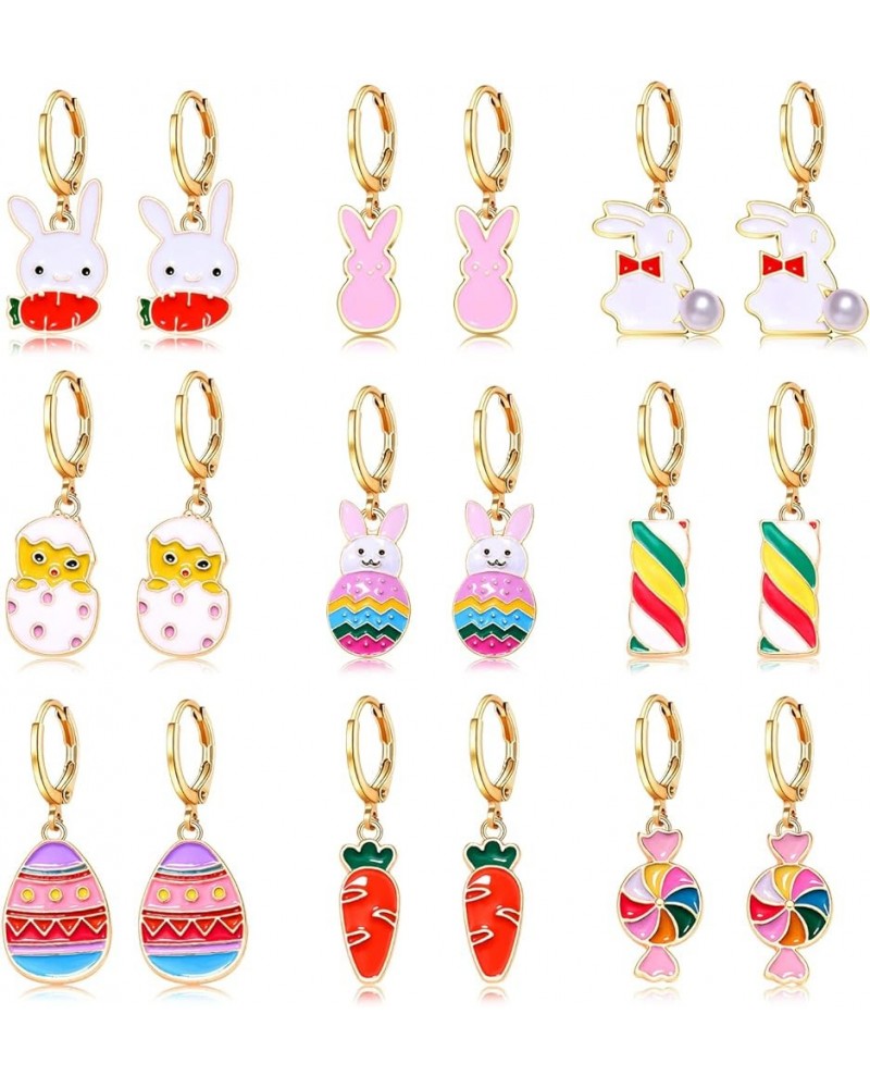 9/12 Pairs Easter Earrings for Women Cute Bunny Eggs Lollipop Dangle Huggie Hoop Earrings Spring Holiday Easter Gifts for Gir...