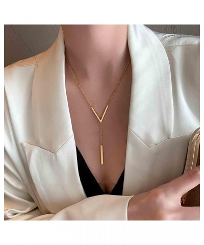 Vintage Bar Y Lariat Necklace Gold Vertical Bar Pendant Necklace Geometric Bar Necklace Arrow V Necklace Chain Jewelry for Wo...