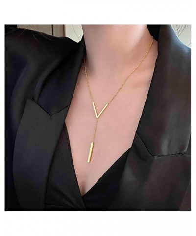 Vintage Bar Y Lariat Necklace Gold Vertical Bar Pendant Necklace Geometric Bar Necklace Arrow V Necklace Chain Jewelry for Wo...