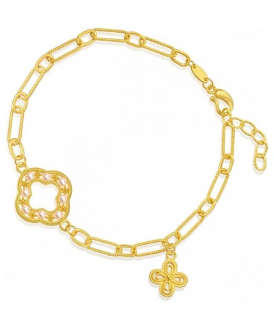 Cultural Blessings 999 24K Solid Gold Four-Leaf Clover with Pearl Bracelet for Women 94181B | 7 Inches, (18 CM) $318.45 Brace...