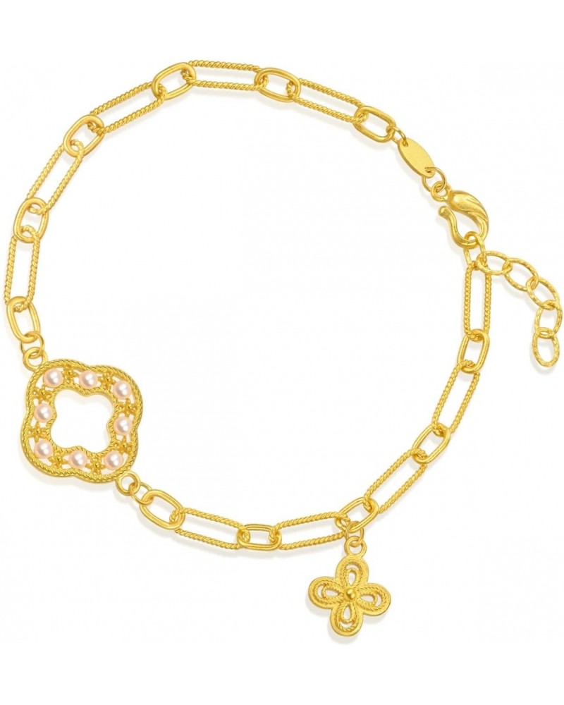 Cultural Blessings 999 24K Solid Gold Four-Leaf Clover with Pearl Bracelet for Women 94181B | 7 Inches, (18 CM) $318.45 Brace...