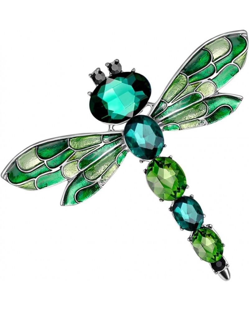 Brooch Pins for Women, Creative Shining Faux Crystal Brooch Cute Green Dragonfly Shape Pin Bag Coat Hat Badge Party Dress Acc...