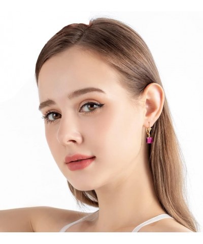 Austrian Crystal Cube Drop Earrings for Women Leverback Dangle Earrings 14K Gold Plated Hypoallergenic Jewelry Fuchsia $13.10...