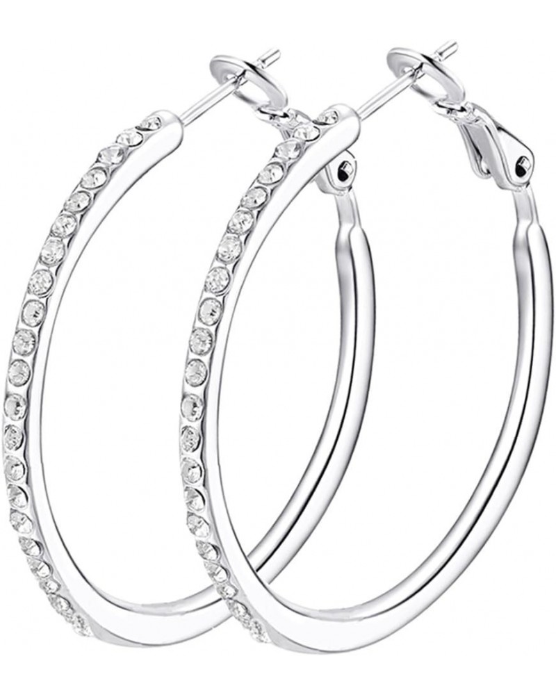 Silver Hoop Earrings for Women, Fashion Lightweight CZ Cubic Zirconia Rhinestone Hoops Gifts White Gold Rose Gold Plated 35mm...