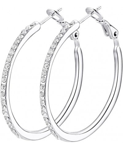 Silver Hoop Earrings for Women, Fashion Lightweight CZ Cubic Zirconia Rhinestone Hoops Gifts White Gold Rose Gold Plated 35mm...