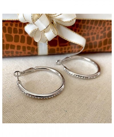 Silver Hoop Earrings for Women, Fashion Lightweight CZ Cubic Zirconia Rhinestone Hoops Gifts White Gold Rose Gold Plated 35mm...