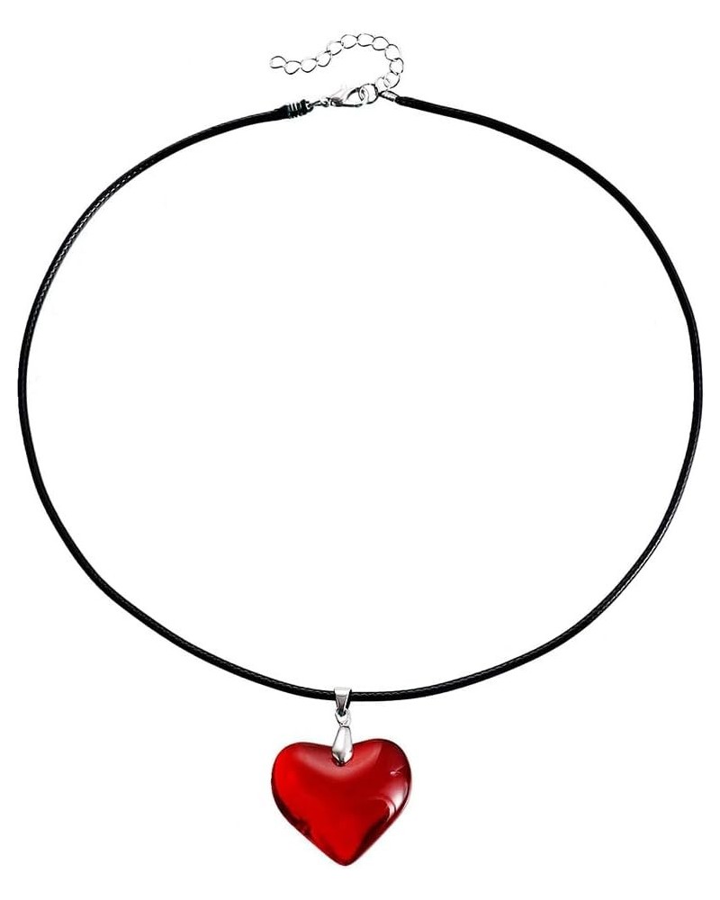 Large Red Heart Pendant Choker Necklace Simple Black Chain Necklace Women Girls Y2K Jewelry red $8.99 Necklaces