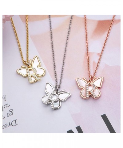 Initial Butterfly Necklace for Women Gold Plated Dainty Butterfly Pendant Necklace Mother of Pearl Cubic Zirconia Letter Name...