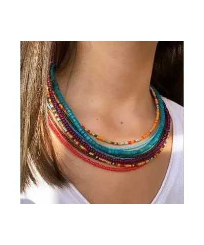 Boho Choker Set Colorful Seed Bohemian Sets Rainbow Beaded Necklace Small Seeds Necklaces Cute Handmake Y2K Beach Multilayer ...