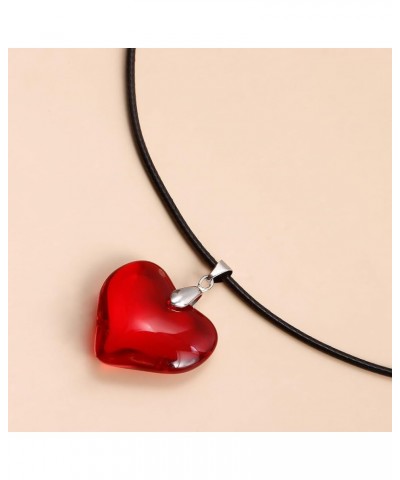 Large Red Heart Pendant Choker Necklace Simple Black Chain Necklace Women Girls Y2K Jewelry red $8.99 Necklaces