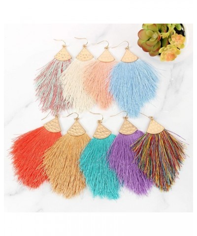 Bohemian Silky Thread Fan Fringe Tassel Statement Earrings - Lightweight Strand Feather Shape Dangles Feather Fringe - Brown ...