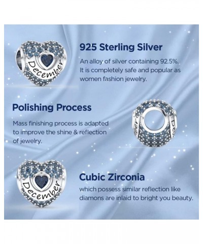 Birthstone Charms Love Heart Openwork Bead Charm for Women Bracelets and Necklaces 925 Sterling Silver with 5A Cubic Zirconia...