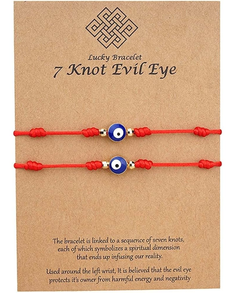 2 Pcs Evil Eye 7 Knot Lucky Bracelets Adjustable String Matching Friendship Gift for Women Men 2 Pcs Red $5.50 Bracelets