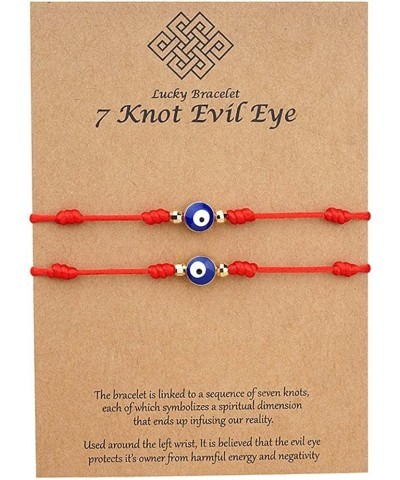 2 Pcs Evil Eye 7 Knot Lucky Bracelets Adjustable String Matching Friendship Gift for Women Men 2 Pcs Red $5.50 Bracelets