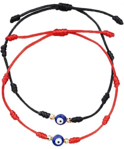 2 Pcs Evil Eye 7 Knot Lucky Bracelets Adjustable String Matching Friendship Gift for Women Men 2 Pcs Red $5.50 Bracelets