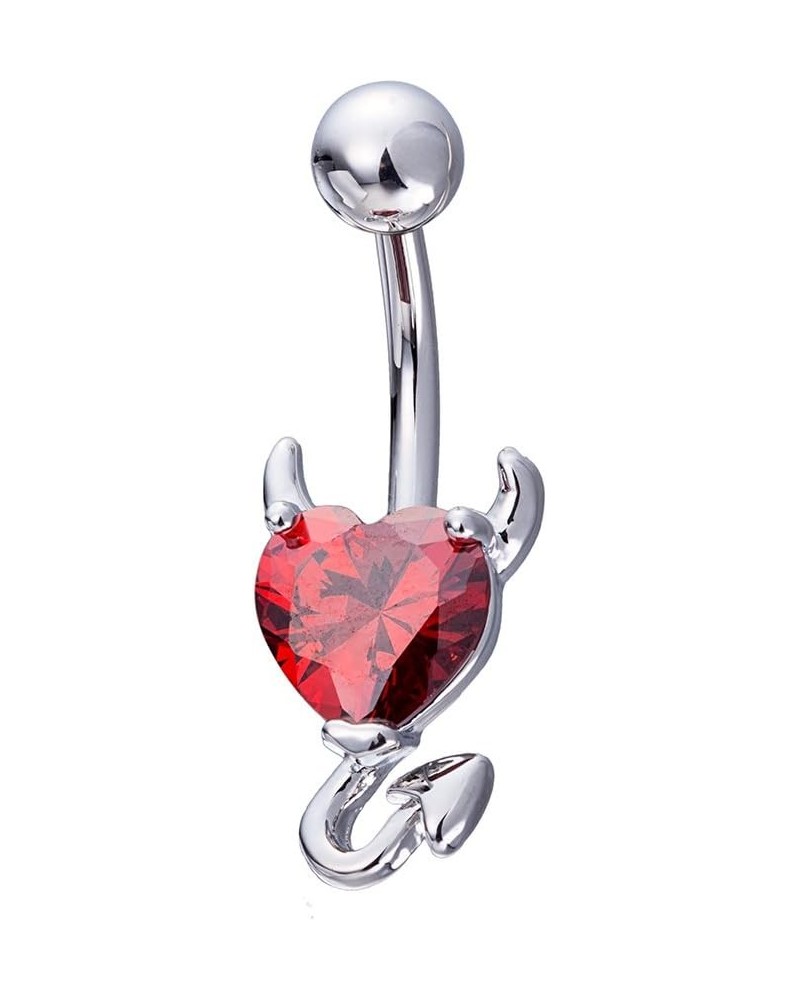 Devil Heart Belly Button Rings 14G Surgical Steel Navel Barbells Stud For Body Piercing 1 PC Red $7.97 Body Jewelry